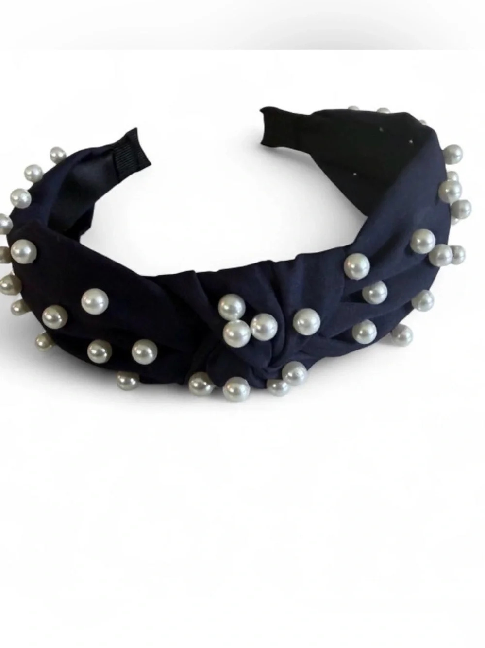 🛍️3/$15 Pearl-Embellished Knotted Headband navy blue new